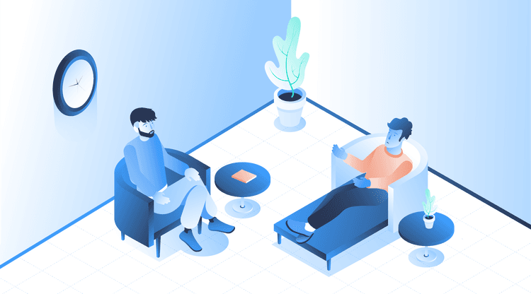 Illustration of a man talking with a therapist about his mental health