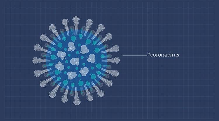 Ilustração da estrutura do coronavírus com proteínas de pico