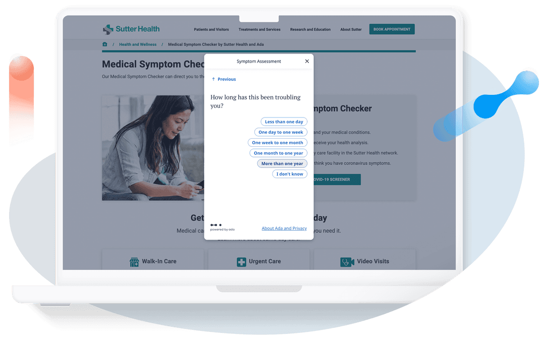 Screenshot of Sutter Health's symptom assessment landing page